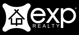 A black and white logo of an exit realty company.