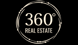 A circle with the words 3 6 0 real estate written in it.